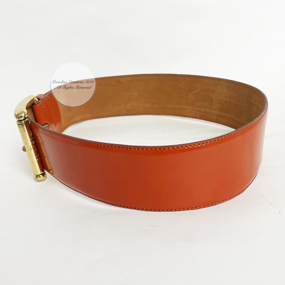 Moschino Belt by Redwall Wide Patent Leather Orange Made in Italy Vintage EU 42 main image 8